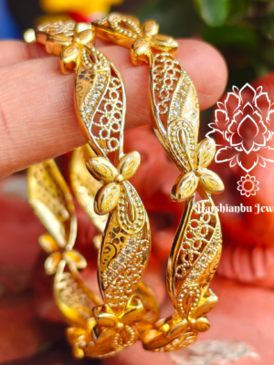 Flower gold polish bangles