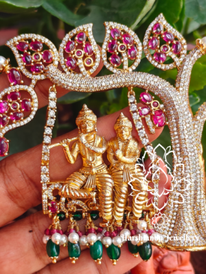 Radha krisha jhula pendant (With lotus chain)