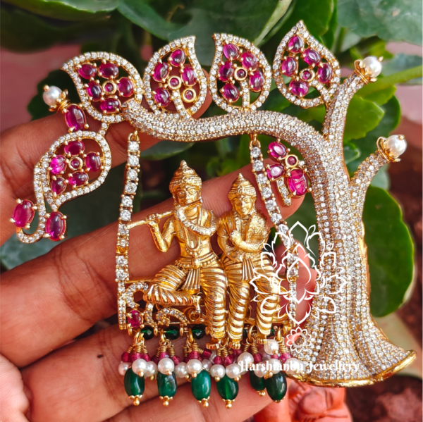 Radha krisha jhula pendant (With lotus chain)