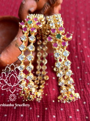 Ruby emerald flower white stone bangle