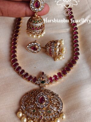 Ruby kemp necklace with jhumkha