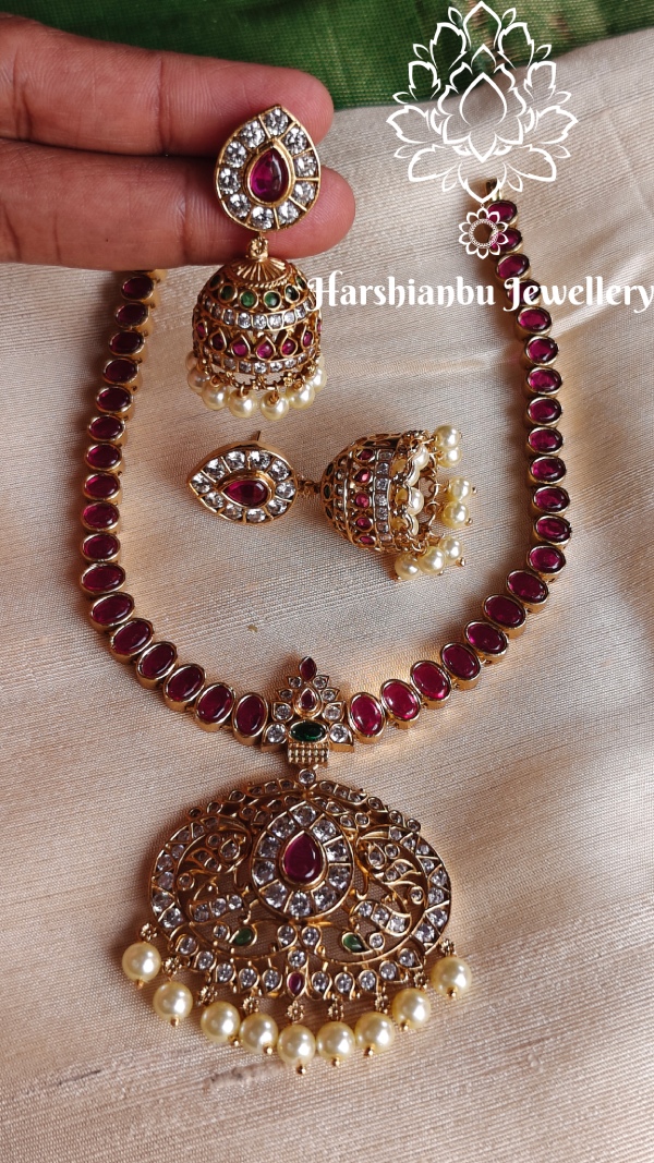 Ruby kemp necklace with jhumkha