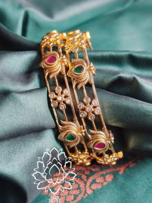 Multicolor lotus bangles with floral white stones