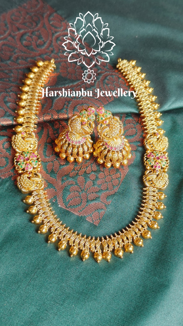 Double side padhakam necklace (Ruby green white)