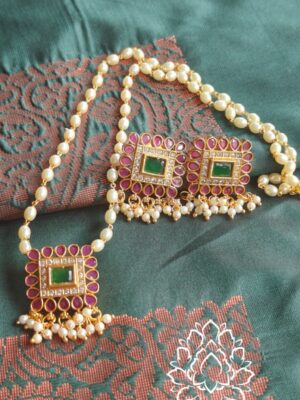 Sadhuram pendant set with pearl chain