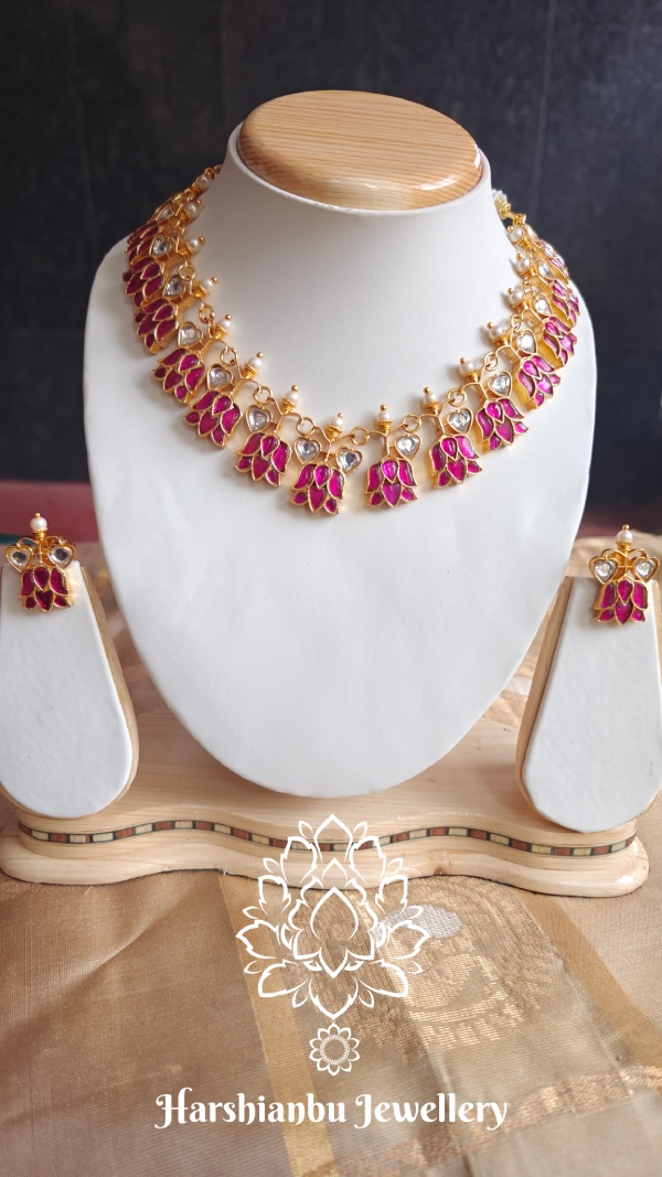 Lotus Jadau Necklace with lotus studs