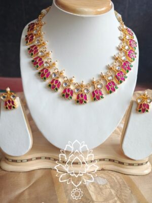 Lotus Jadau Necklace with lotus studs