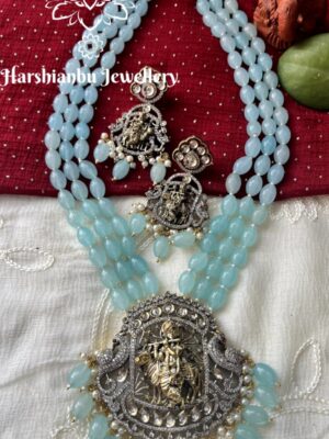 Krishna victorian pendant three line mala (Blue)