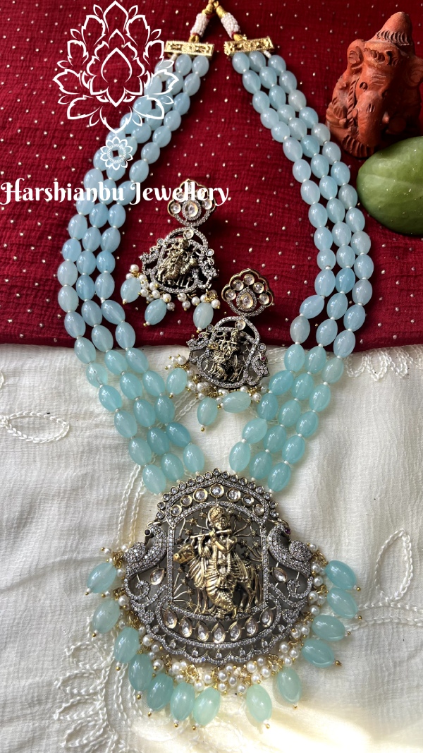 Krishna victorian pendant three line mala (Blue)