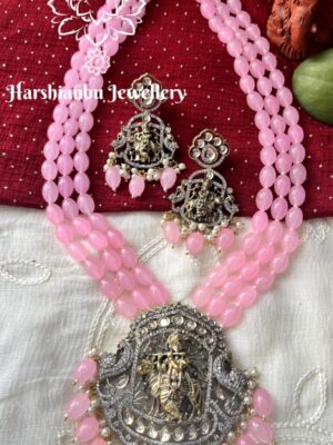 Krishna victorian pendant three line mala (Pink)