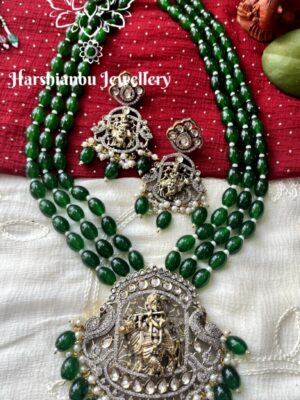 Krishna victorian pendant three line mala (Green)