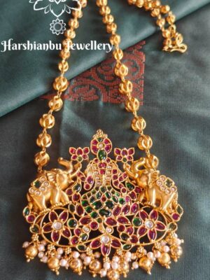 Gajalakshmi pendant with lotus chain