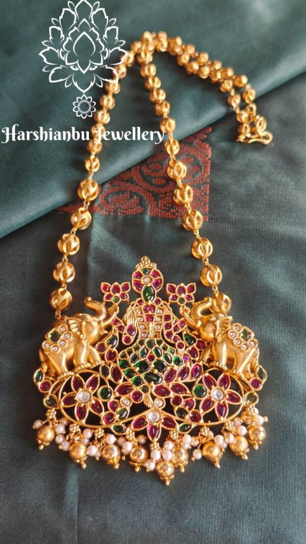 Gajalakshmi pendant with lotus chain