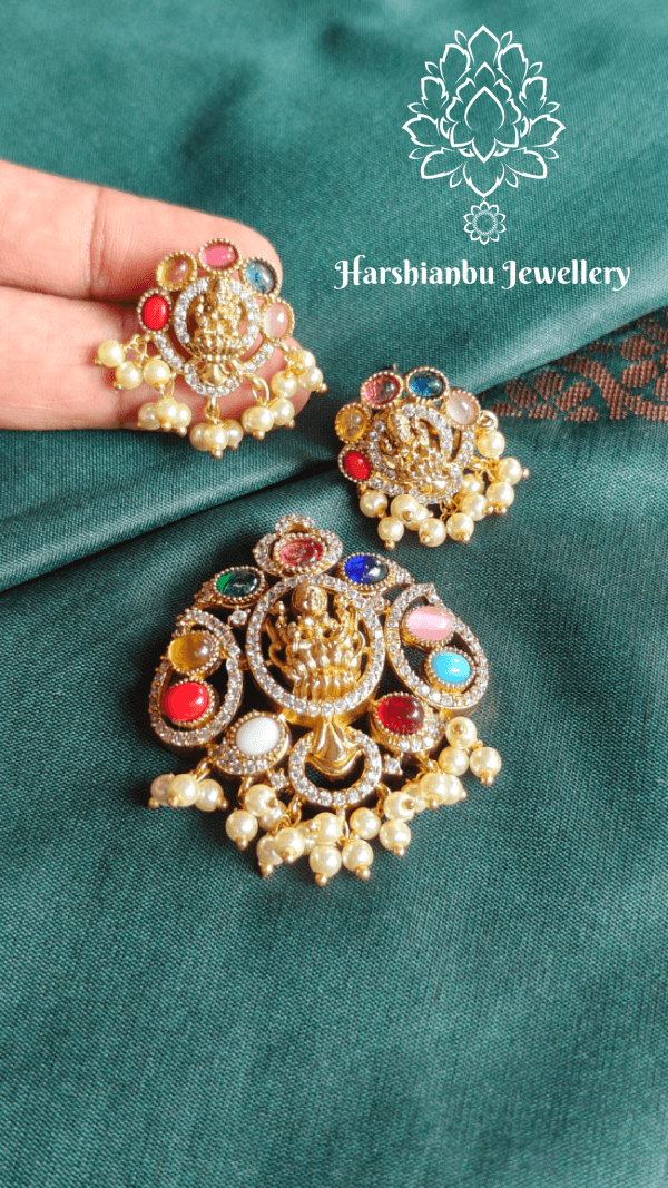 Lakshmi navratna pendant set