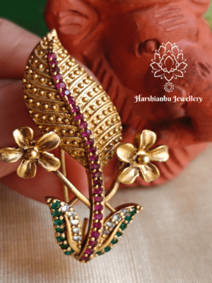 Leaf flower saree pin