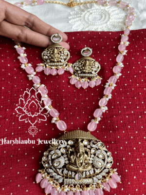 Ganesha pendant set with pink beads