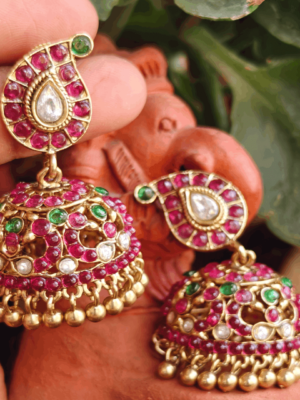 Mango kundan jhumkha (Ruby green white)