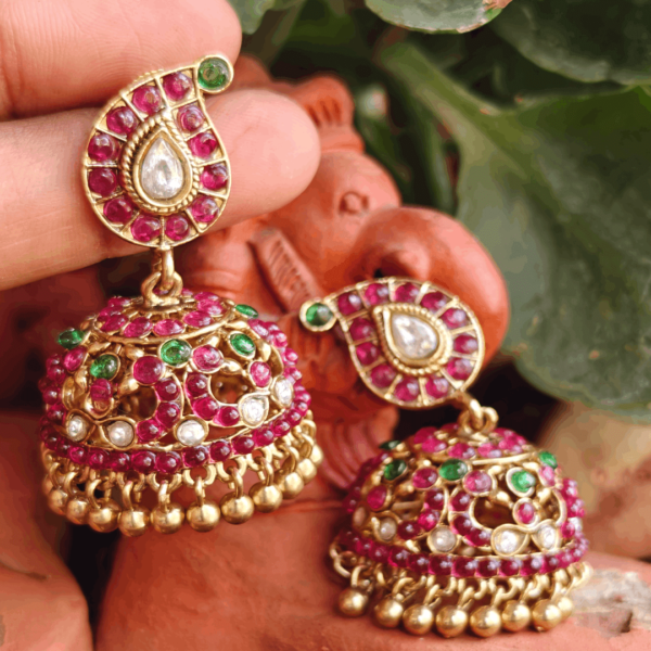 Mango kundan jhumkha (Ruby green white)