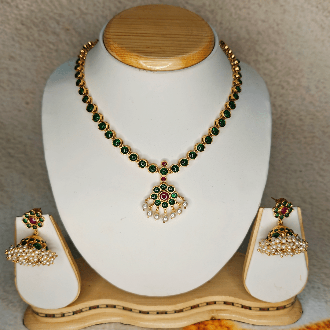 Nritya Green kemp necklace Harshianbu Jewellery - Main Image