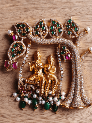 Radha Krishna jhoola emerald pendant