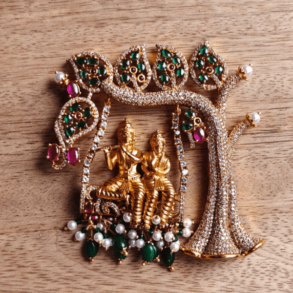 Radha Krishna jhoola emerald pendant