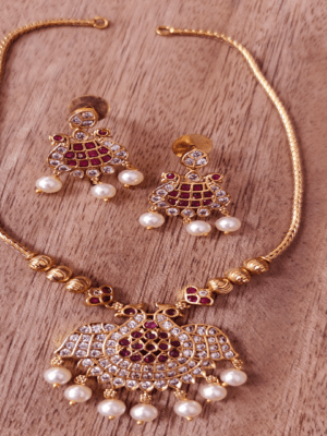 Rettai annam pendant set with chain (Ruby)