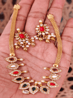 Navratna antique choker with pearls cluster