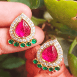 Kundan tear drop stud (ruby Green)