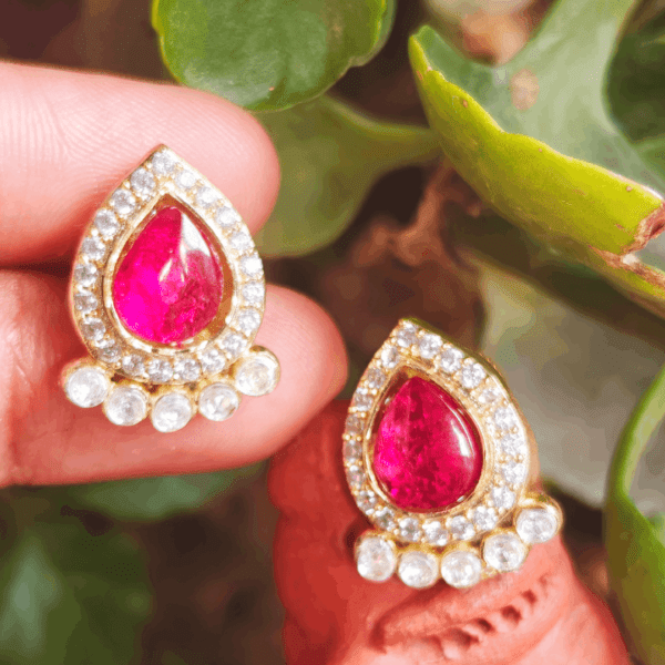 Kundan tear drop stud (ruby white)