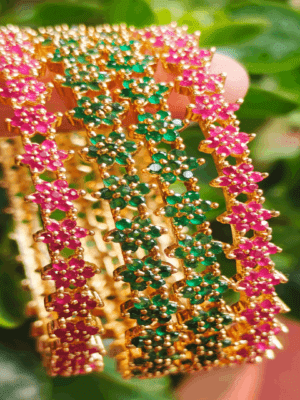 Ruby emerald flower bangle