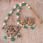 Lakshmi kundan beaded jewellery (Dark green)