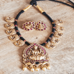 Agalya lakshmi pendant set with black mango rope chain