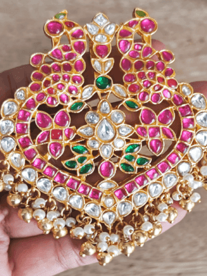 Double peacock kundan jadau pendant