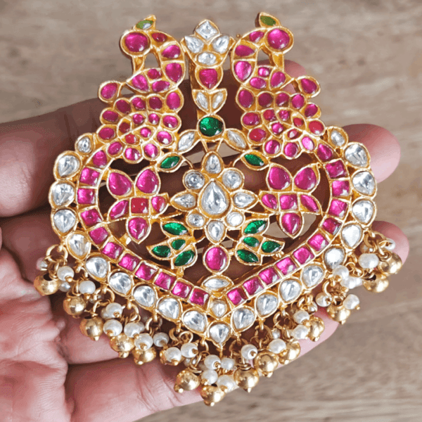 Double peacock kundan jadau pendant