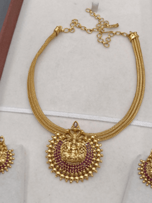 Ruby lakshmi pendant set with chain