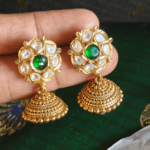 Amirtham mini kundan jhumkhas (White green)