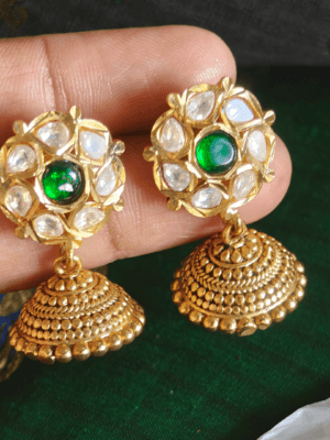 Amirtham mini kundan jhumkhas (White green)