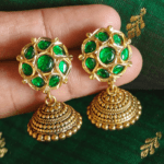 Amirtham kundan mini jhumkhas (Green)