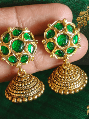 Amirtham kundan mini jhumkhas (Green)