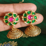 Amirtham mini kundan jhumkhas (Green red)