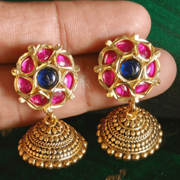 Amirtham kundan mini jhumkhas (Red blue)