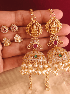 Changeable american diamond jhumkha with ear chain