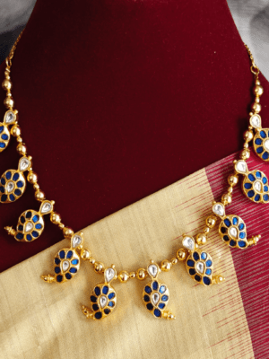 Maanga necklace in kundan jadau (Blue)