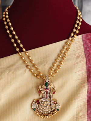 Pre Order - Kundan kamakshi with double line ball mala