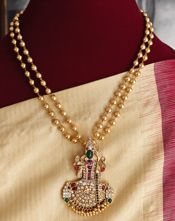 Pre Order - Kundan kamakshi with double line ball mala