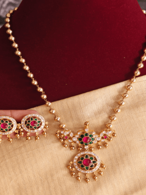 Kamalam kundan pendant set with ball chain