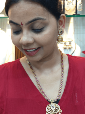 Nritya kemp haaram with jhumkha (Red)