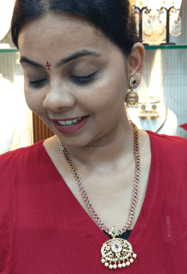 Nritya kemp haaram with jhumkha (Red)