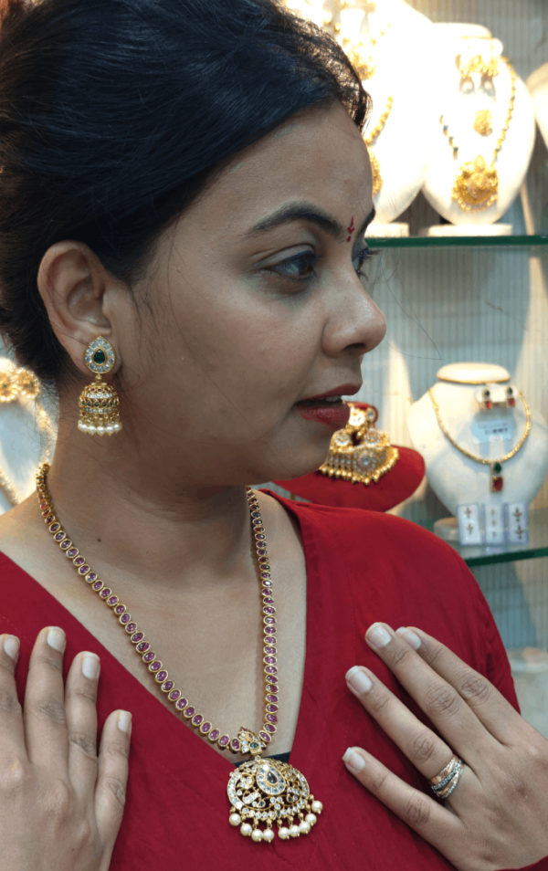 Nritya kemp haaram with jhumkha (Red)