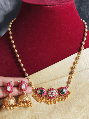 Poo mango fusion jadau pendant set with jhumkha